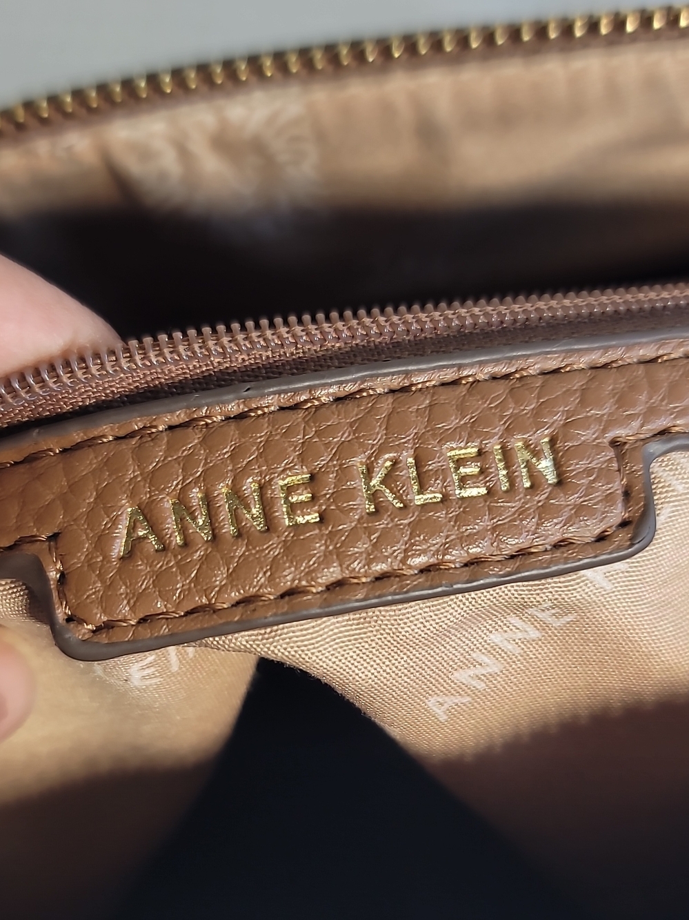 Anne Klein Brown Leather women  Zip Pouch with Gold Logo Detail